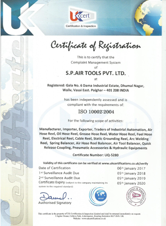 S.P.AIR TOOLS PVT. LTD. 10002 UQ-5280 UKCert.1